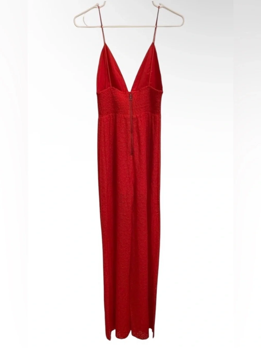 Alice + Olivia Women’s Red Eyelet Lace V-Neck Wide-Leg Jumpsuit 8